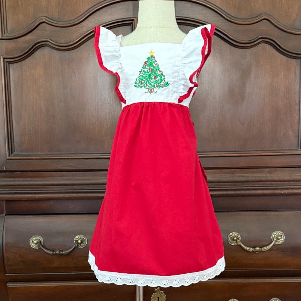 Honeydew Christmas Tree Dress Girls Size 6 Red White Embroidered Holiday Dress